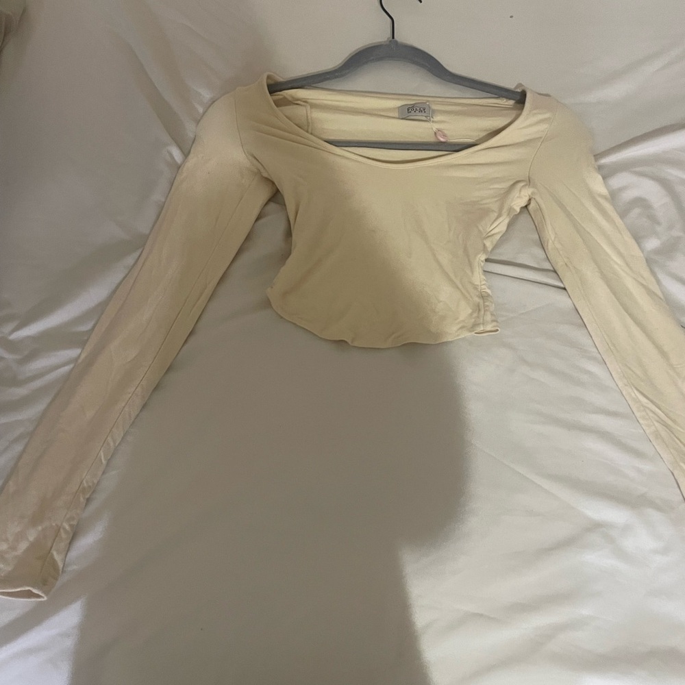 Oh Polly Cream Fitted Crop Blouse Long Sleeve